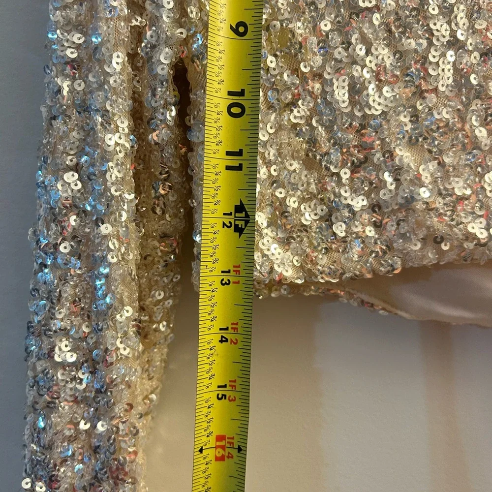 NWT American Threads Sequin Crop Top Women small long sleeve beige sparkle shirt - Picture 7 of 8